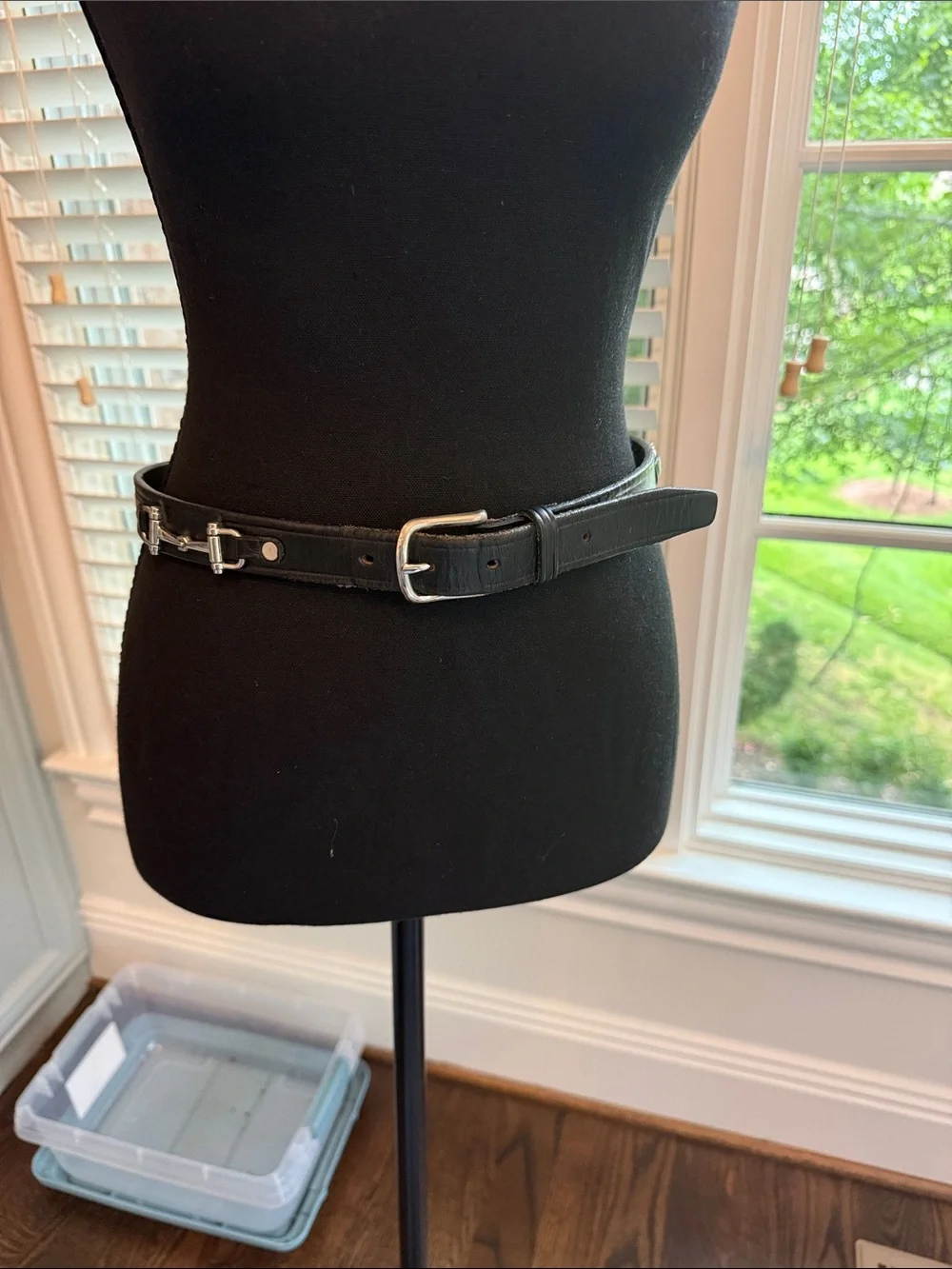 Black Skinny Leather Belt with Silver Buckle